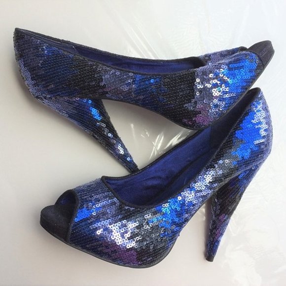 Blue Sequined High Heel Shoes by Aldo, size 6.5 - Picture 1 of 6